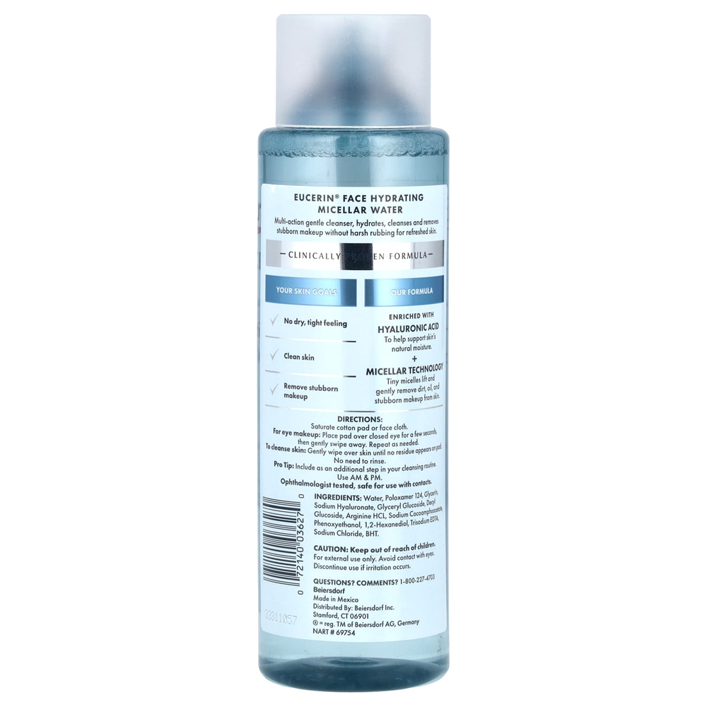 Eucerin, Face, увлажняющая мицеллярная вода, без отдушек, 400 мл (13,5 жидк. унц.)