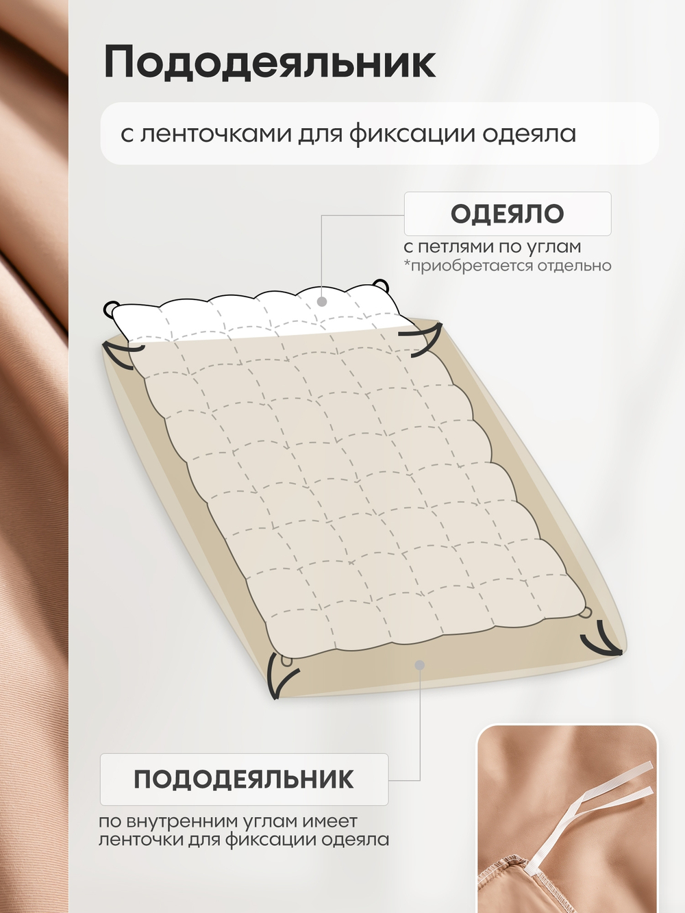 КПБ Однотонный Сатин Элитный на резинке OCER015, 2 спальный, 4 наволочки, простынь 140*200*30