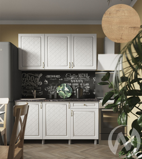 Кухня Вильма 1.5м (корпус белый/арктик; арктик) 38мм дуб бунратти