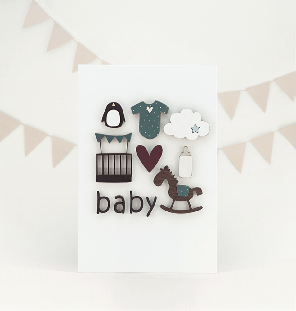 Открытка с деревянным элементом «BABY» 15 × 10,5 см