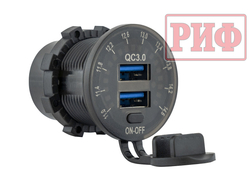 Розетка USB 2 QC 3.0 с вольтметром