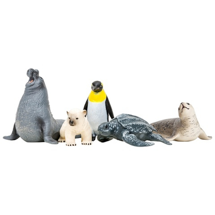 Фигурки игрушки серии "Мир морских животных": Тюлень, белый медвежонок, пингвин, кожистая черепаха, морской слон