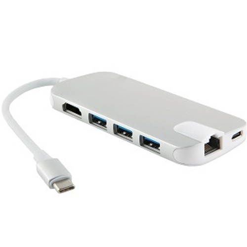 USB-концентратор 8 портов Type-C Red Line, 3xUSB 3.0, USB Type-C, HDMI, SD/microSD, RJ-45, Silver (УТ000013432)