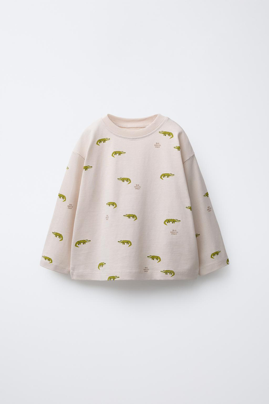ZARA ФУТБОЛКА С АНИМАЛИСТИЧЕСКИМ ПРИНТОМ, ЭКРЮ