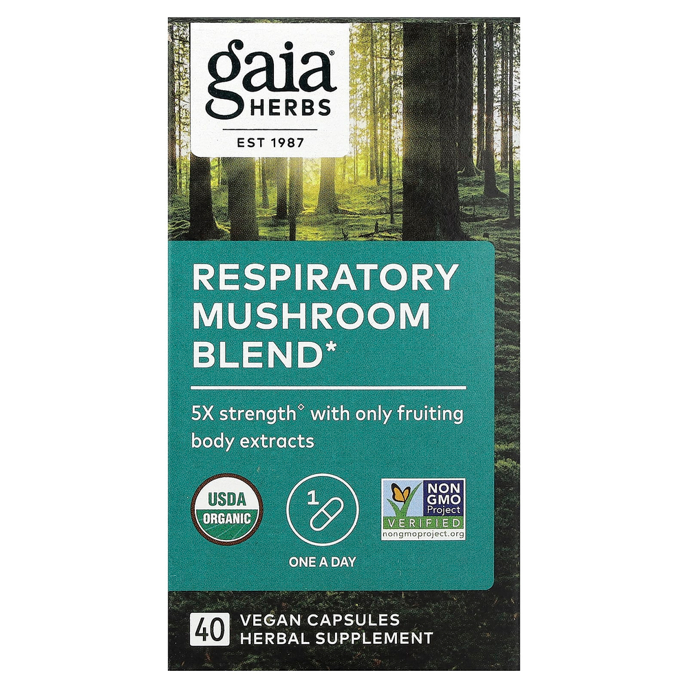 Gaia Herbs, Смесь респираторных грибов, 40 веганских капсул
