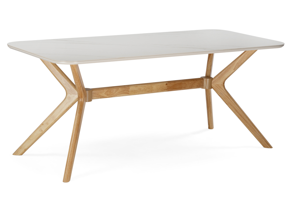 Керамический стол Woodville Unika 180x80 белый спеченный камень, светлое дерево
