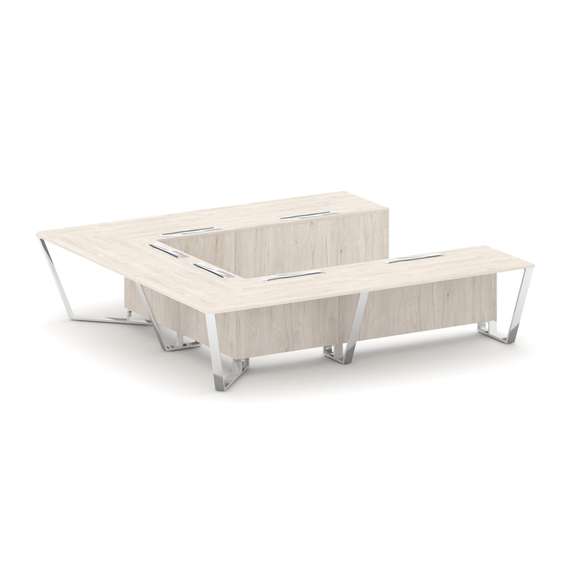 Steel Meet Стол переговорный П-образный MDK-PR.B.SP-11P Денвер Светлый/Нержавеющая Сталь/Хром 3200*3