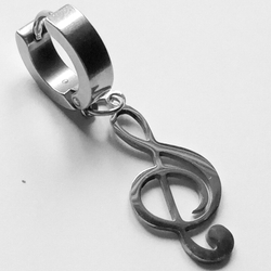 Серьга  "Скрипичный ключ" для пирсинга уха. Медицинская сталь.
