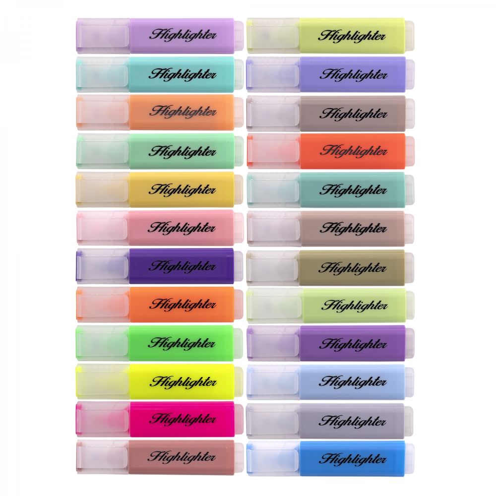 Набор текстовыделителей, 24 цвета, 12 пастель+12 неон, Alingar, "HIGHlighter", прямоугольный корпус, скошенный, пенал ПВХ с кнопкой, европодвес