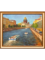 Картина маслом "Мойка. Лето. Теплоходы" Шихов