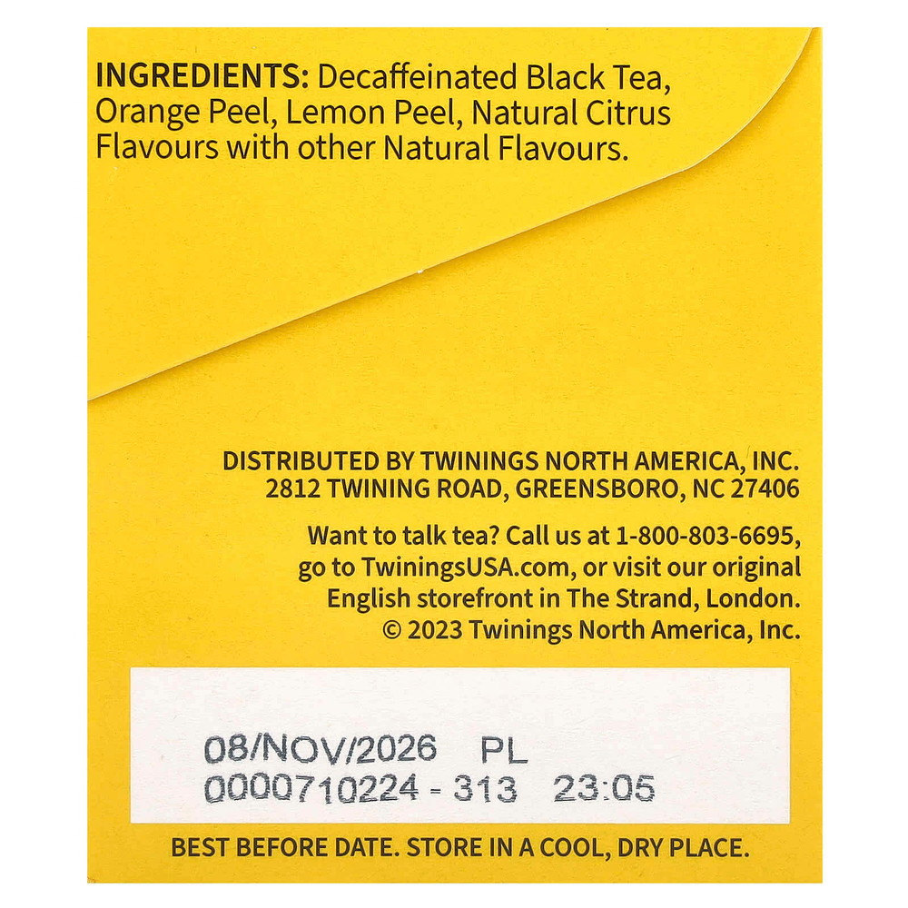 Twinings, Lady Grey, черный чай, без кофеина, 20 чайных пакетиков, 40 г (1,41 унции)