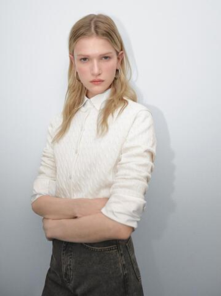 Massimo Dutti Кардиган из 100% хлопка с узором «косы», кремовый