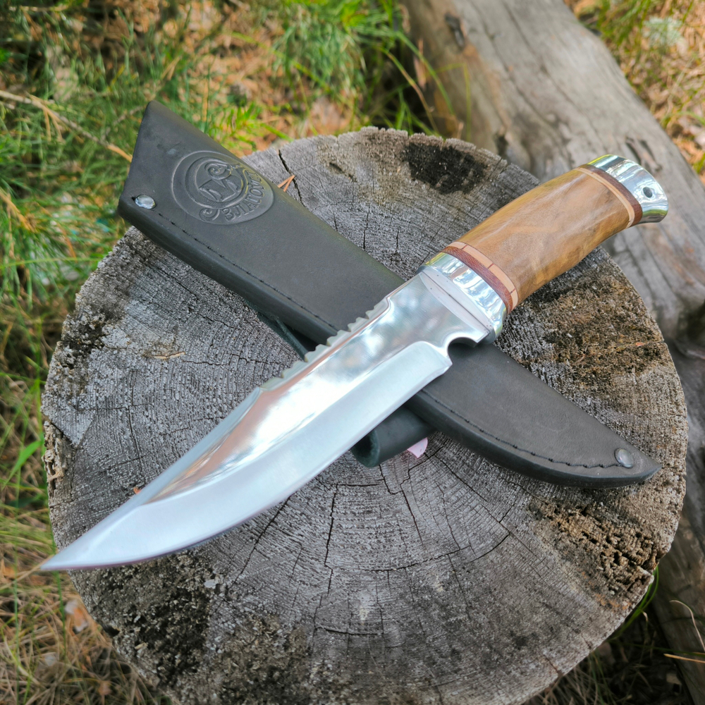 Кованый нож НС-01А серрейтор, алюминиевые вставки (Златоуст)