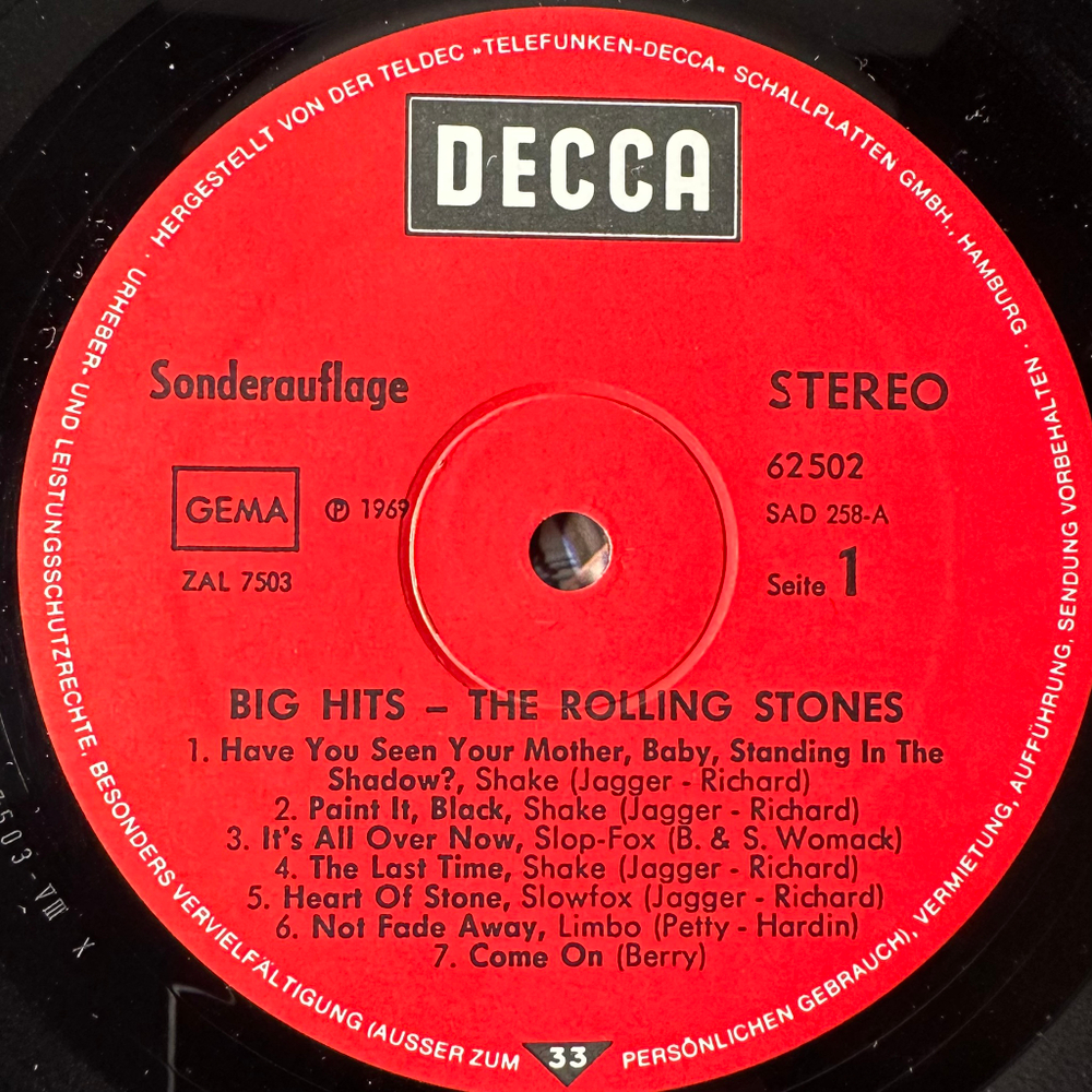 The Rolling Stones ‎– Big Hits (High Tide And Green Grass) Германия 1973г. Club