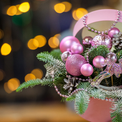 Оригинальная новогодняя композиция с нобилисом в розовом оформлении