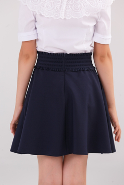 Юбка школьная для девочки синяя тёмно-синяя клёш свободная расклешенная широкая свободная на резинке пышная классическая высокая талия колокол солнце полусолнце размер 122 128