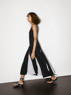 Massimo Dutti Длинное струящееся платье из льняной смеси, черный