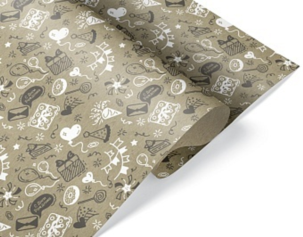 Упаковочная бумага, Крафт 40гр (0,6*1 м) С Днем Рождения (веселый праздник)