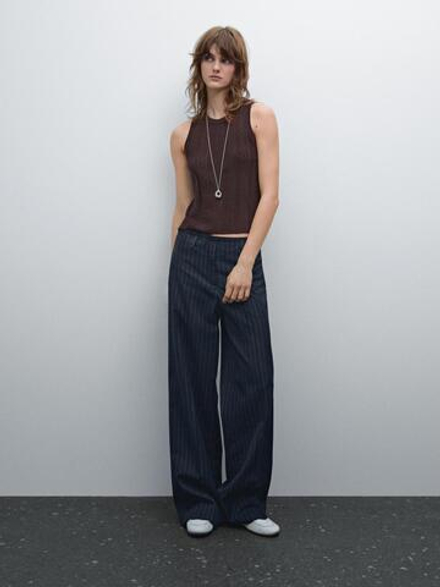 Massimo Dutti Топ из ажурной ткани с круглым вырезом, бордо