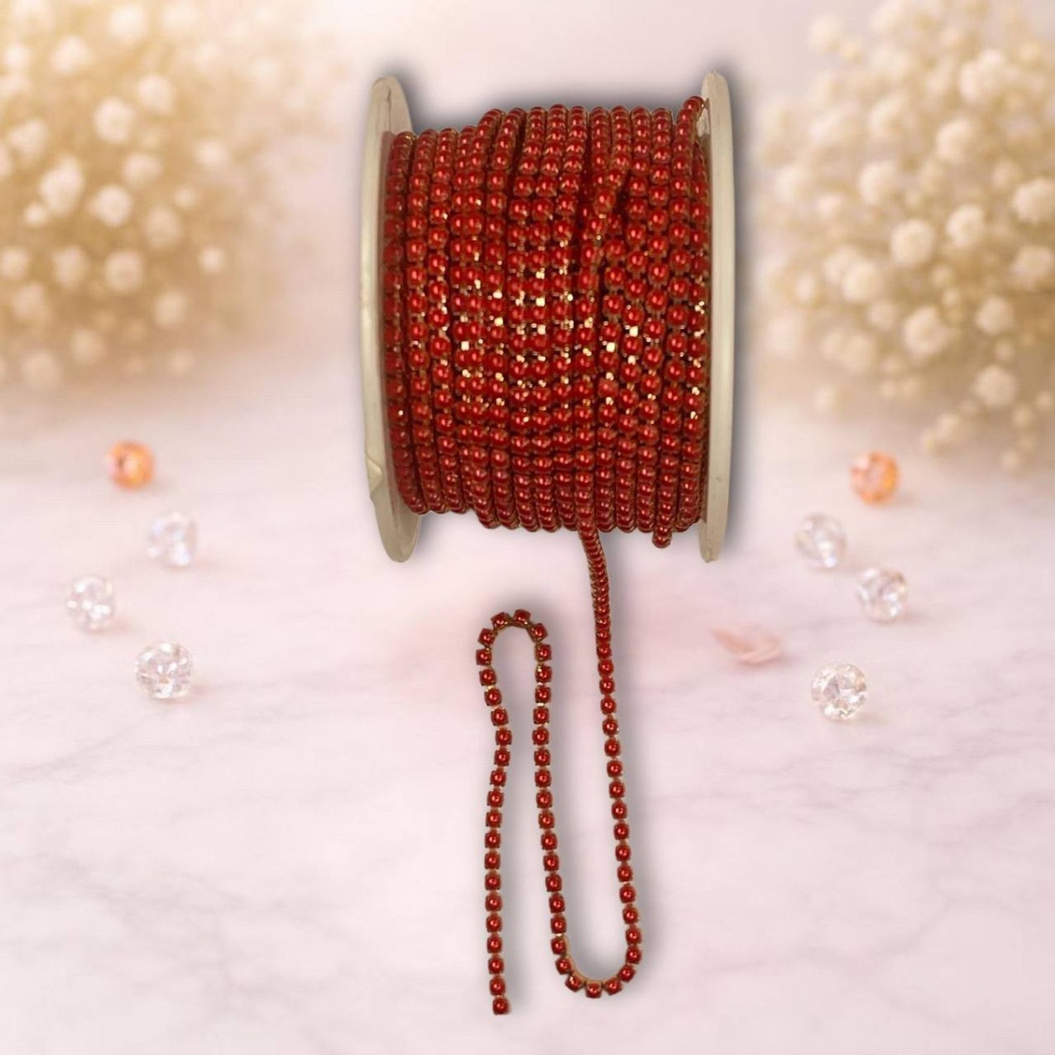 стразовая лента жемчуг-золото-красный 0,3мм