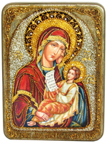 Инкрустированная икона Образ Божией Матери Утоли моя печали 29х21см на натуральном дереве в подарочной коробке
