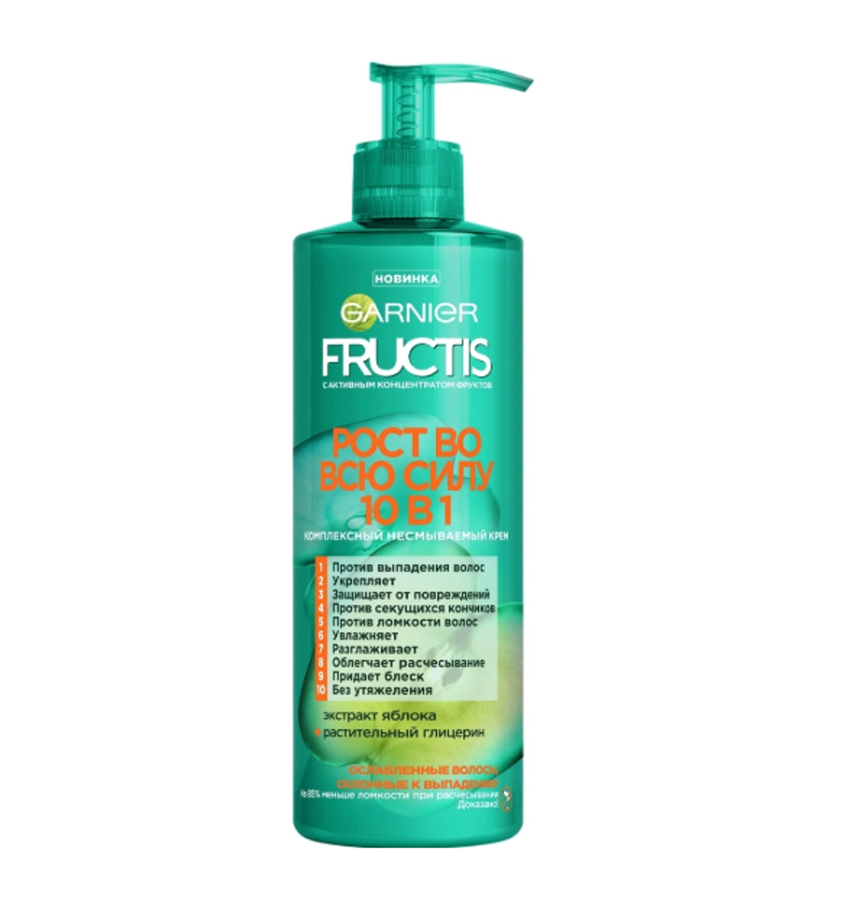 Garnier Fructis Крем-уход для волос Рост во всю силу 10в1, комплексный, несмываемый, для ослабленных волос, 400 мл