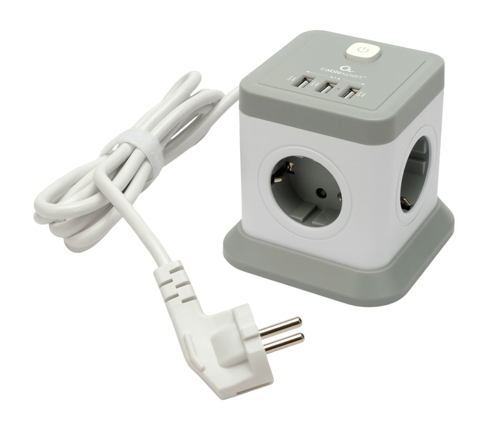 Сетевой фильтр Cablexpert Tower, TWR-4-U3-W-2, 4р, 10А, 3xUSB, 3.1А, 2м, ур.защиты 2+, коробка белый¶
