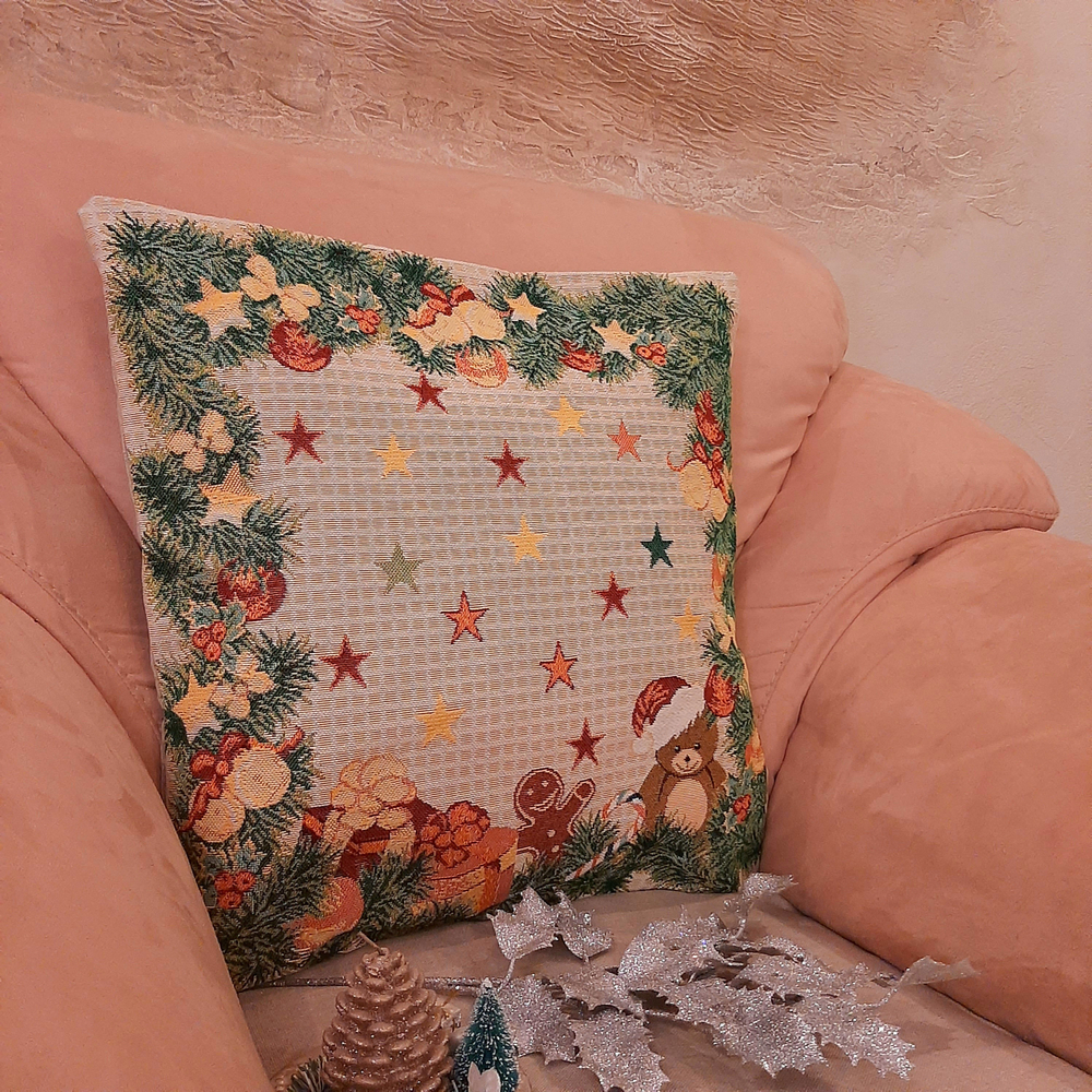 Гобеленовая декоративная наволочка для интерьерной подушки Гирлянда со звездами 47*47