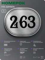Номерок на дверь квартиры 263, для кабинета, офиса, шильдик 9 х 7 см, серебристый, Айдентика Технолоджи