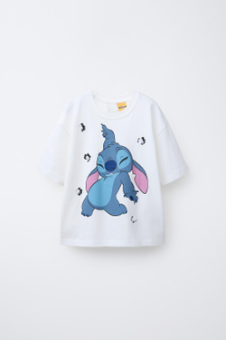 ZARA ФУТБОЛКА С ПРИНТОМ LILO & STITCH © DISNEY, БЕЛЫЙ