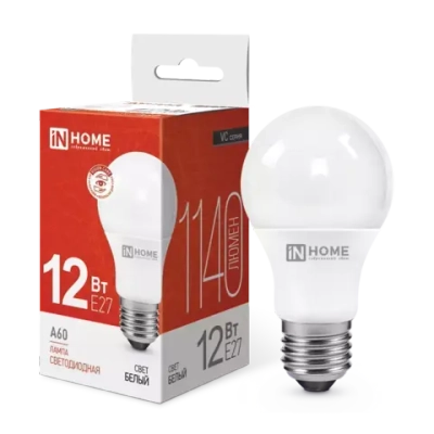 Лампа светодиодная LED-A60-VC 12Вт 230В Е27 4000К БЕЛЫЙ 1140Лм IN HOME