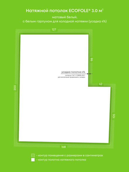 Матовый натяжной потолок 3 м2