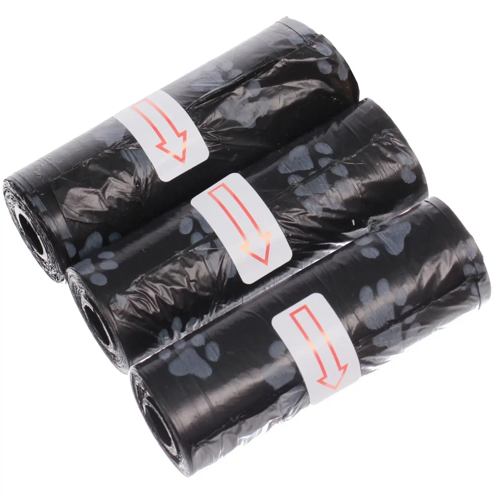 Пакеты для уборки за собакой в наборе 3шт, цвет черный Ultramarine (15 пакетиков одном рулончике)✦