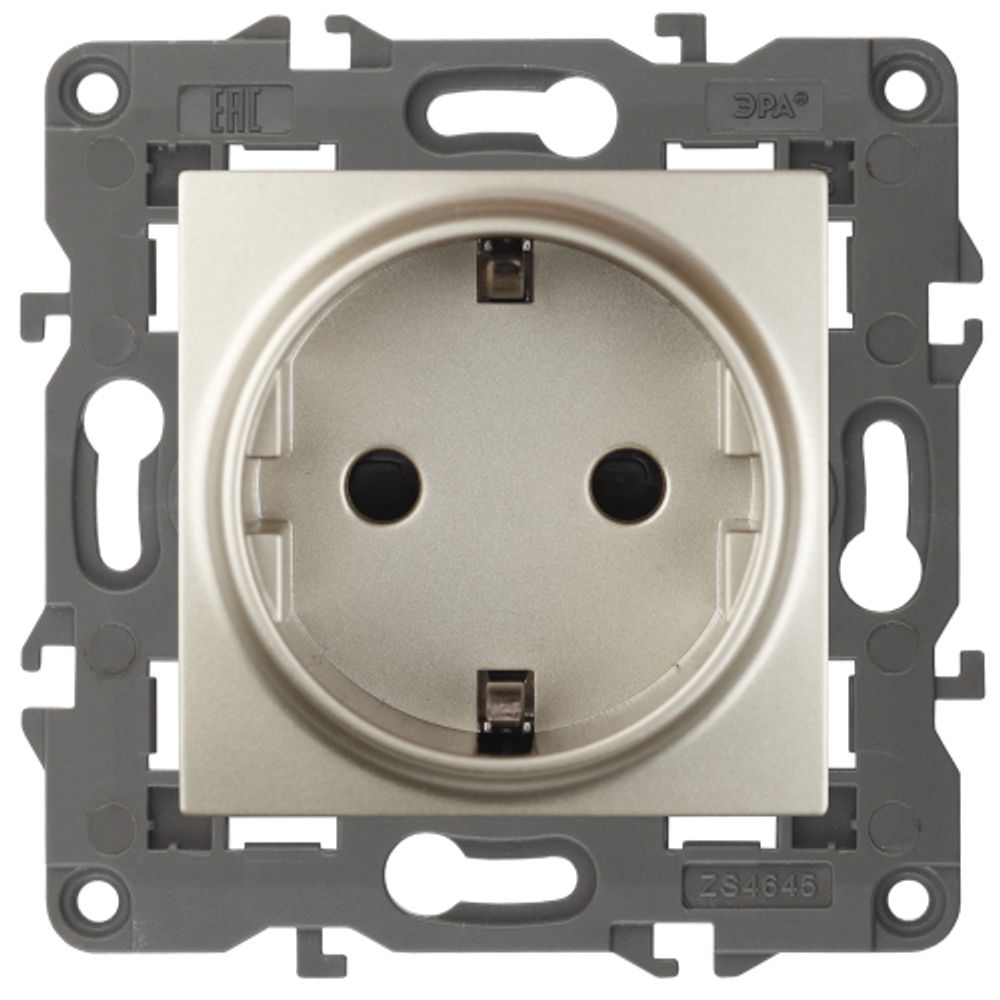 14-2102-04 ЭРА Розетка 2P+E Schuko со шторками, 16A-250В, IP20, Эра Elegance, шампань