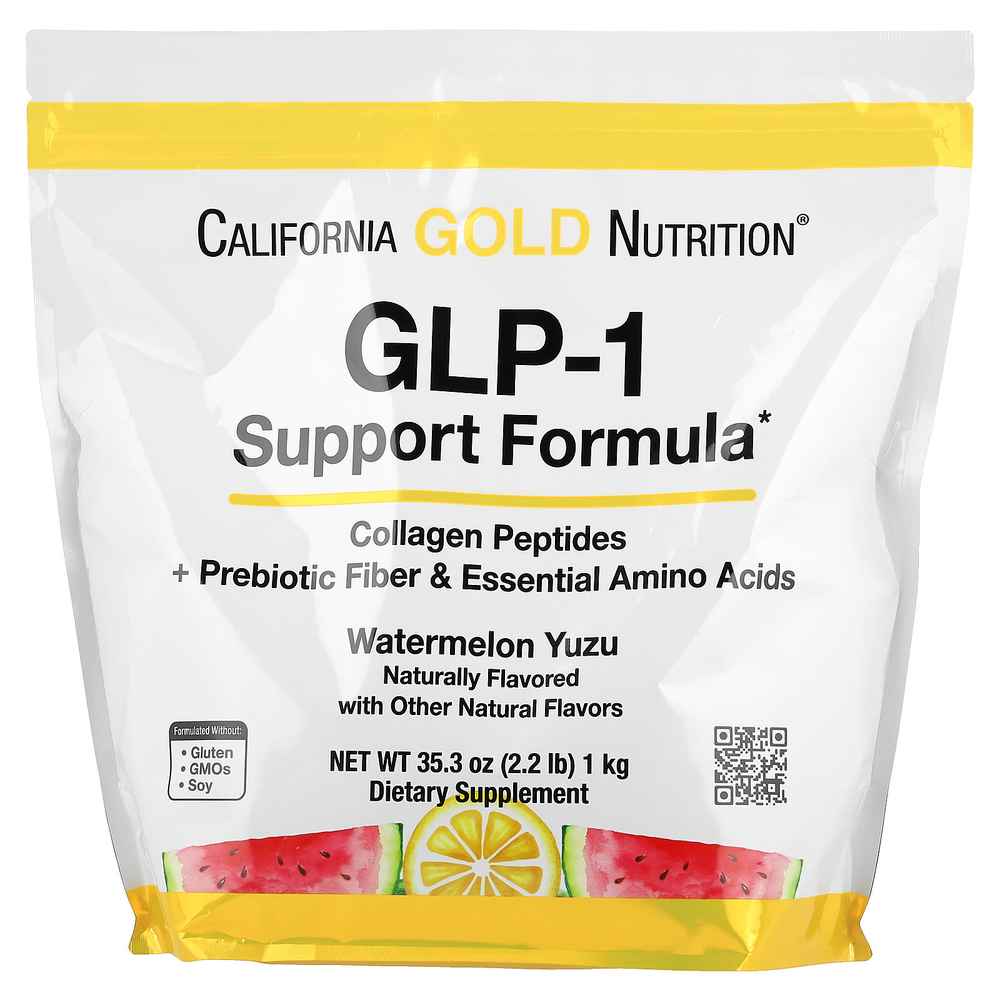 California Gold Nutrition, добавка для поддержания уровня ГПП-1 с пептидами коллагена, пребиотической клетчаткой и незаменимыми аминокислотами, арбуз и юдзу, 1 кг (2,2 фунта)