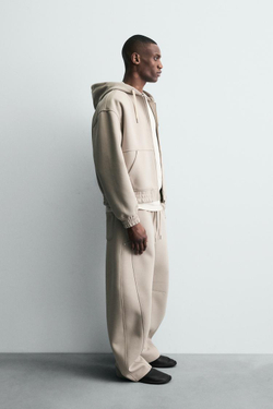 ZARA ТОЛСТОВКА ИЗ НЕОПРЕНА С КАПЮШОНОМ И МОЛНИЕЙ, КАМЕННО-СЕРЫЙ