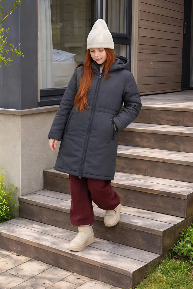 Пальто демисезонное для девочки "HN-9" темно-серый