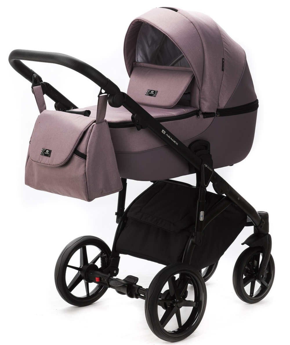 Детская коляска Adamex Bibione 2 в 1 BI-PS21/A (СЕРО-РОЗОВ+СИРЕНЬ ПЕРФ.КОЖА)
