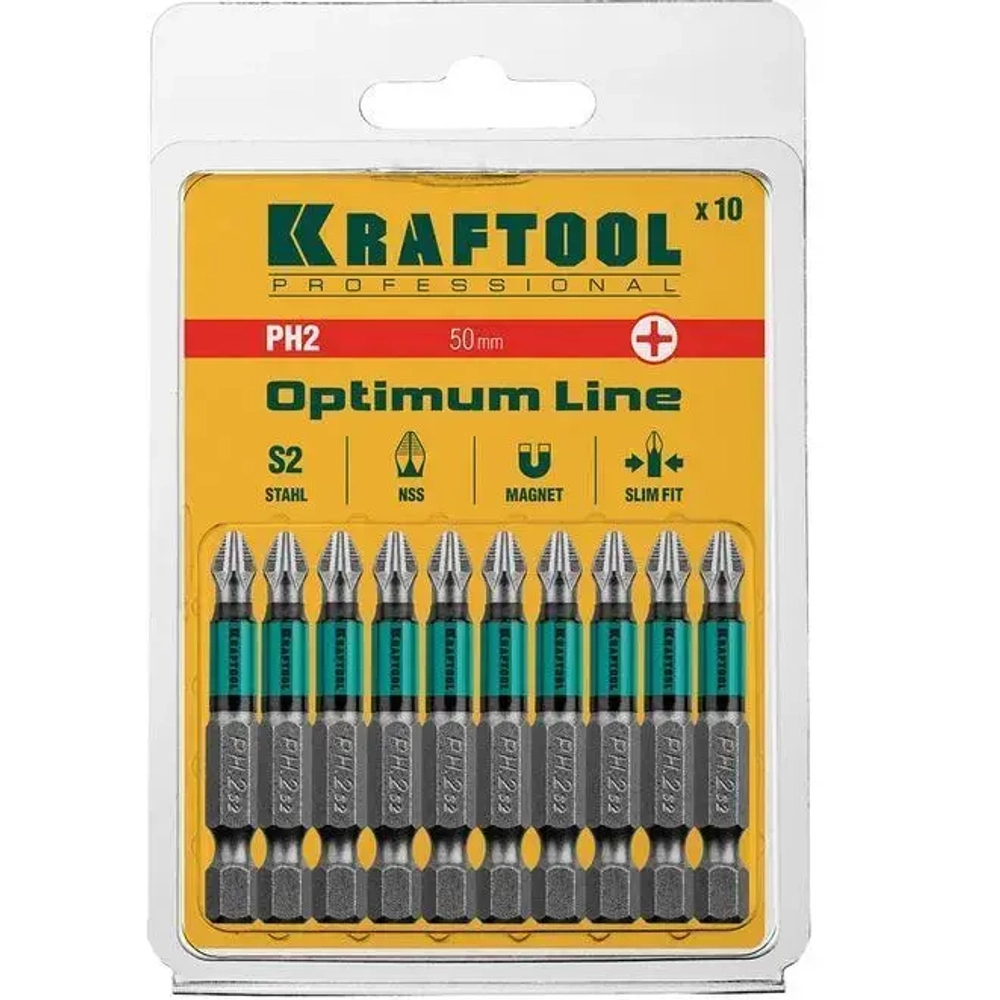 Биты KRAFTOOL PH2 50 мм, 10 шт. 26122-2-50-10