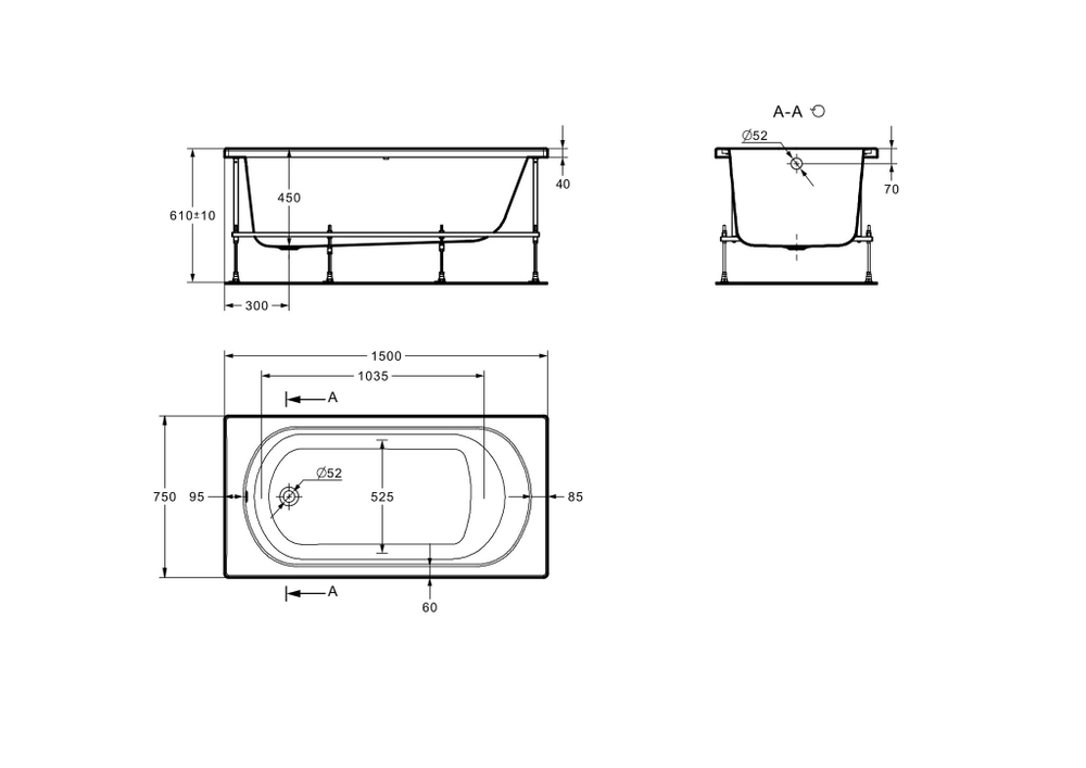 Акриловая ванна Roca Gava 150x75 прямоугольная белая ZRU9307848
