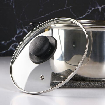 Крышка стеклянная для сковороды и кастрюли «Доляна», d=20 см, нержавеющий обод, пластиковая ручка (Цвет: не задано)