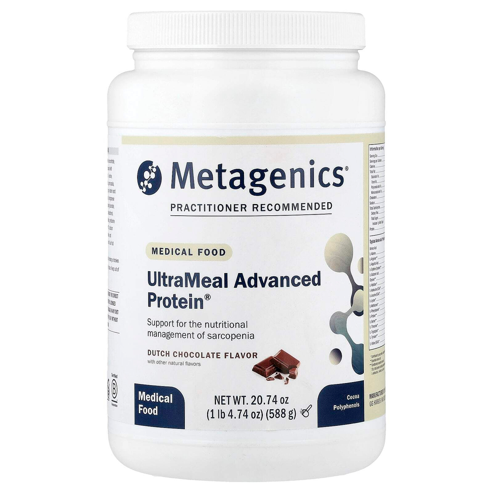 Metagenics, UltraMeal Advanced Protein, медицинское питание, голландский шоколад, 588 г (1 фунт)