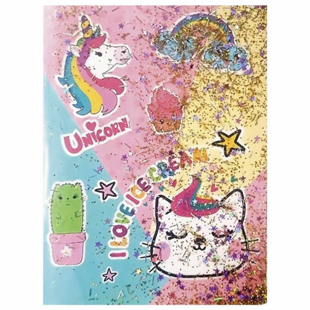 Блокнот с гелевой обложкой МАЛЫЙ ФОРМАТ (110х145 мм) А6, 56 л., скоба, CENTRUM, "Кот и Единорог", 90240