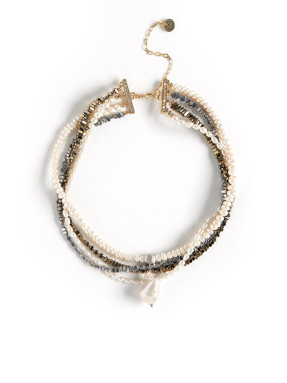 Колье "Holliday mini" из гематита и жемчуга