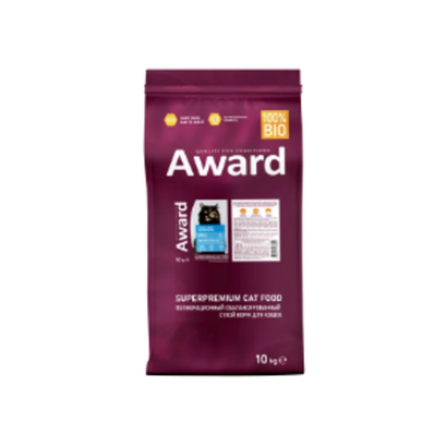 Сухой корм AWARD Sterilized для взрослых стерилизованных кошек с белой рыбой с добавлением семян льна, клюквы и цикория 10кг