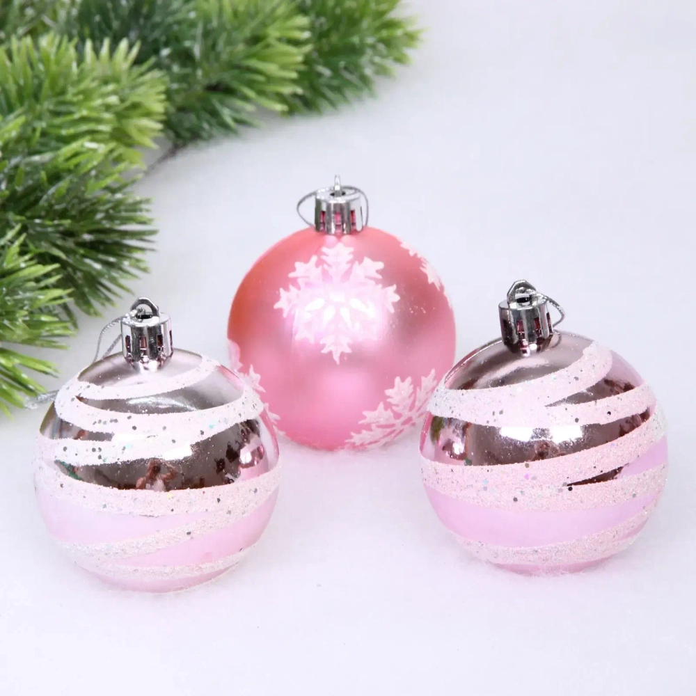 Новогодние шары 6 см (набор 3 шт) «Загадка», Розовый