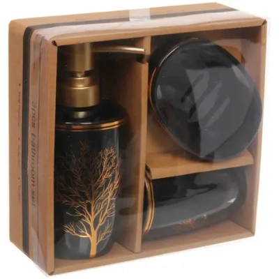 Набор для ванной из 3-х предметов керамический «Дерево» черный