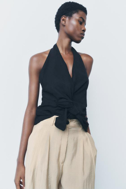 ZARA ТОП НА ЗАПÁХЕ С ГОРЛОВИНОЙ ХАЛТЕР — ZW COLLECTION, ЧЕРНЫЙ