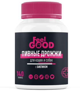 FeelGOOD Пивные дрожжи с биотином и чесноком для кошек и собак, 140 табл.