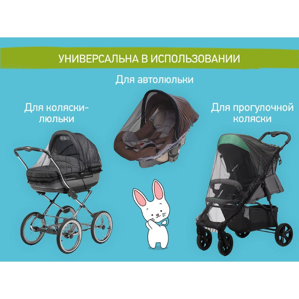 Сетка москитная универсальная на коляску 100*145, черная